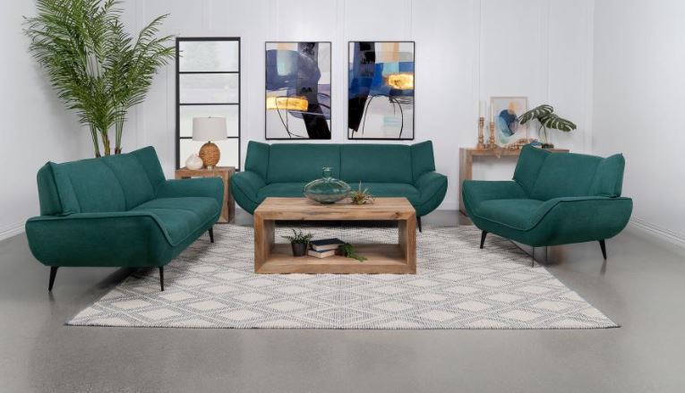 Acton 3-piece Upholstered Flared Arm Sofa Set Teal Blue