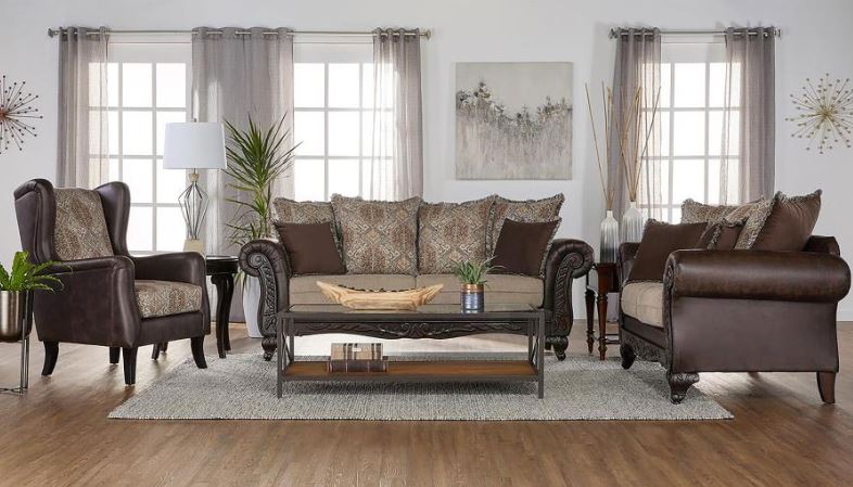Elmbrook 3-piece Upholstered Rolled Arm Sofa Set Brown