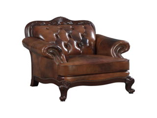 Victoria – Full Leather Upholstered Rolled Arm Chair – Brown