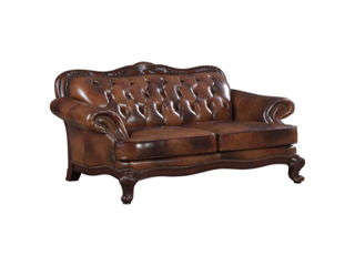 Victoria – Full Leather Upholstered Rolled Arm Loveseat – Brown