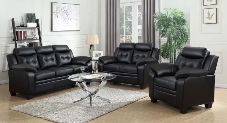 Finley 3-piece Upholstered Padded Arm Tufted Sofa Set Black
