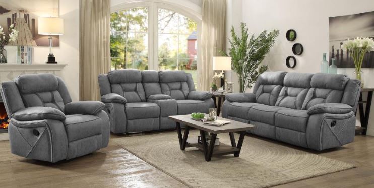 Higgins 3-piece Upholstered Motion Reclining Sofa Set Grey