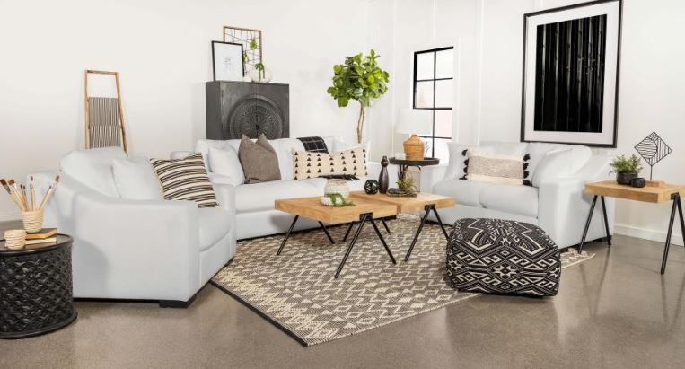 Ashlyn 3-piece Upholstered Sloped Arm Sofa Set White