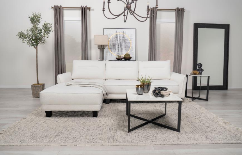 Caspian Upholstered Curved Arm Chaise Sectional Sofa White
